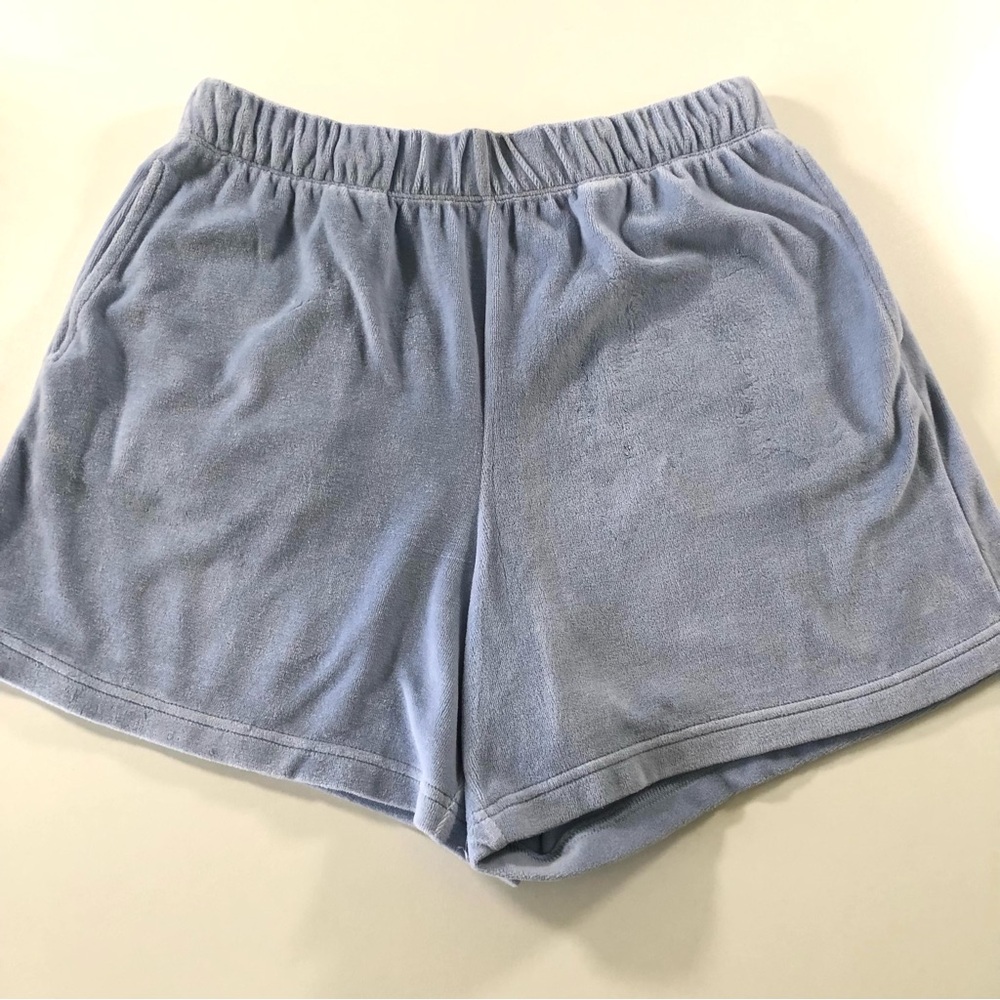 Aerie Velour Lounge Shorts Blue Small Elastic Waist Pockets - Picture 1 of 12